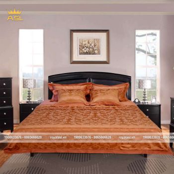 Bộ Drap Gối 6 Món Chất Satin Lụa Luxury Siêu Mát, Siêu Sang 4 Mùa- Họa Tiết Rua Lai Viền-Màu Cam -DR0121