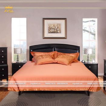 Bộ Drap Gối 6 Món Chất Satin Lụa Luxury Siêu Mát, Siêu Sang 4 Mùa- Họa Tiết Rua Lai Viền-Màu Cam -DR0121