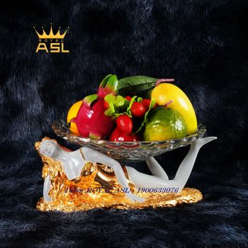 Khay Hoa Quả Pha Lê Thiếu Nữ Nằm Cạnh Cọp Quyến Rũ- Màu Ánh Vàng - DTT0005