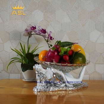 Khay Hoa Quả Thủy Tinh Thiếu Nữ Nằm Cạnh Cọp Quyến Rũ -Màu Trắng Bạc - DTT0006