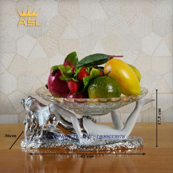 Khay Hoa Quả Thủy Tinh Thiếu Nữ Nằm Cạnh Cọp Quyến Rũ -Màu Trắng Bạc - DTT0006