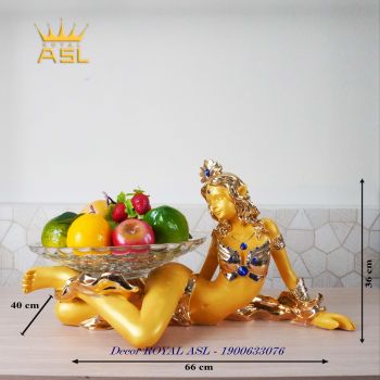 Đĩa Trang Trí Thủy Tinh, Thiếu Nữ Đội Vương Miện Nằm Gợi Cảm- Màu Vàng Đồng  - DTT0008