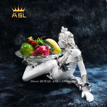 Đĩa Trái Cây Thủy Tinh Nghệ Thuật Thiếu Nữ Đội Vương Miện Nằm Gợi Cảm - Màu Trắng Bạc - DTT0010