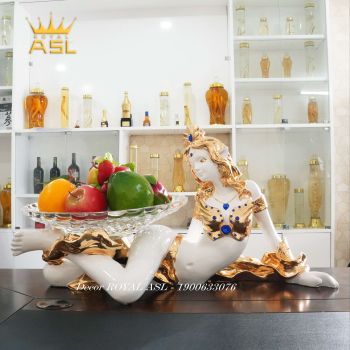 Đĩa Trái Cây Hình Đội Vương Miện Nằm Gợi Cảm- Màu Vàng-đính hạt đá Xanh - DTT0011-B