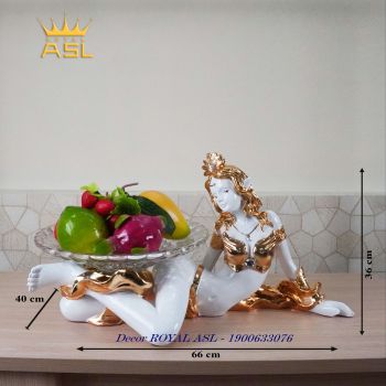 Đĩa Trái Cây Hình Thiếu Nữ Đội Vương Miện Nằm Gợi Cảm- Màu Vàng-đính hạt đá Trắng - DTT0011