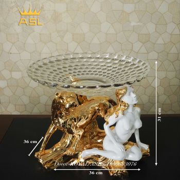 Đĩa Trái Cây Thủy Tinh Nghệ Thuật, Thiếu Nữ Ngồi Quyến Rũ - Màu Vàng –DTT0012