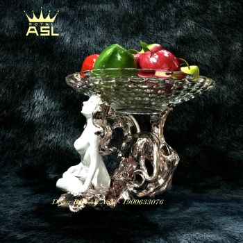 Đĩa Trái Cây Thủy Tinh Nghệ Thuật Thiếu Nữ Ngồi Quyến Rũ - Màu Hồng - DTT0014