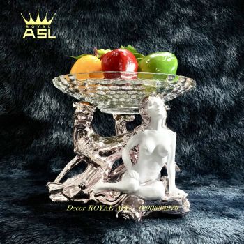 Đĩa Trái Cây Thủy Tinh Nghệ Thuật Thiếu Nữ Ngồi Quyến Rũ - Màu Hồng - DTT0014
