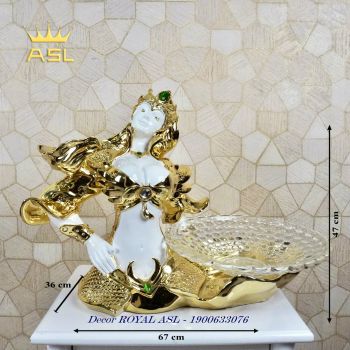 Đĩa Thủy Tinh Đựng Trái Cây Nghệ Thuật Nữ Tướng Hoa Mộc Lan - Màu Vàng Tươi- Đính đá xanh lá - DTT0015B