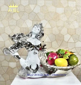 Đĩa Thủy Tinh Đựng Trái Cây Nghệ Thuật Nữ Tướng Hoa Mộc Lan - Màu Trắng Bạc -DTT0016