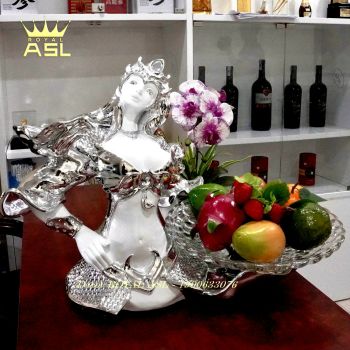 Đĩa Thủy Tinh Đựng Trái Cây Nghệ Thuật Nữ Tướng Hoa Mộc Lan - Màu Trắng Bạc -DTT0016