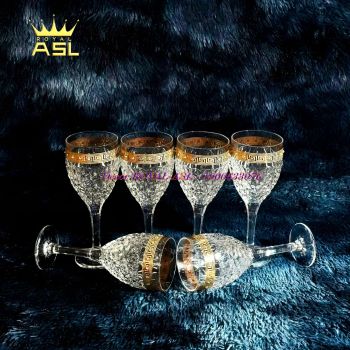 Bộ Bình Rượu Versase whisky Tiệp Khắc -Chạm Nổi Kim Cương, Viền Chỉ Vàng Đính Đá -300ml BRV0103