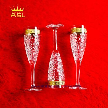 Ly Rượu Vang Versace whisky Pha Lê Tiệp Diamond Bohemia Crystalex Chính Hãng 200ml -Chạm Nổi Kim Cương, Viền Vàng Đính Đá- LRV0104