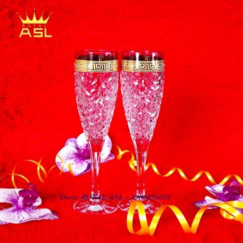 Ly Rượu Vang Versace whisky Pha Lê Tiệp Diamond Bohemia Crystalex Chính Hãng 200ml -Chạm Nổi Kim Cương, Viền Vàng Đính Đá- LRV0104