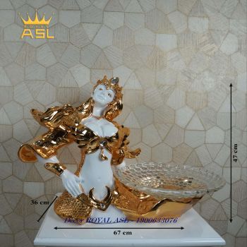 Đĩa Trái Cây Nghệ Thuật Nữ Tướng Hoa Mộc Lan - Màu Vàng Đồng-Đính Hạt Đá Trắng - DTT0015