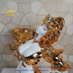 Đĩa Trái Cây Nghệ Thuật Nữ Tướng Hoa Mộc Lan - Màu Vàng Đồng-Đính Hạt Đá Trắng - DTT0015