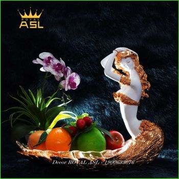 Đĩa Trái Cây Thủy Tinh Nghệ Thuật Thiếu Nữ Ngồi Duyên Dáng - Màu Vàng - DTT0017