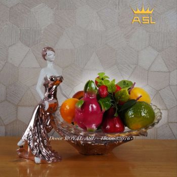 Đĩa hoa quả Thủy Tinh Thiếu Nữ Ngồi Khoe Sắc Dễ Thương-Màu Ánh Hồng - DTT0106