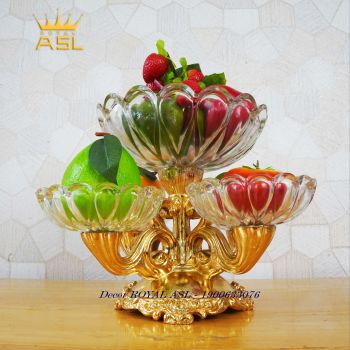 Khay Hoa Quả Thủy Tinh-2 Tầng-5 Khay-Vàng sang trọng -DTT0120