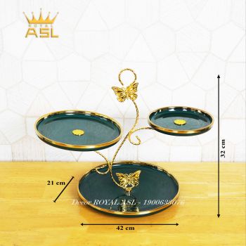 Khay Trái Cây, Bánh Kẹo 3 Tầng Ấn Tượng -Màu Xanh Lục, Vân Trơn Viền Vàng- DTT107