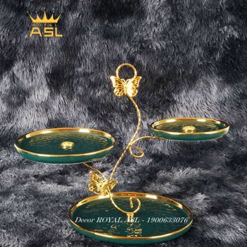 Khay Trái Cầy, Bánh Kẹo 3 Tầng Ấn Tượng -Màu Xanh Lục Bảo -Men Có Vân Gợn Sóng - DTT109