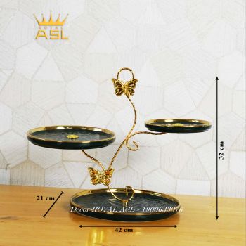 Khay Trái Cầy, Bánh Kẹo 3 Tầng Ấn Tượng -Màu Xanh Lục Bảo -Men Có Vân Gợn Sóng - DTT109