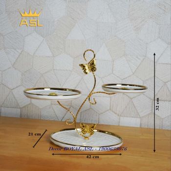 Khay Trái Cây, Bánh Kẹo 3 Tầng Ấn Tượng- Màu Trắng Men Vân Có Gợn Sóng - DTT110