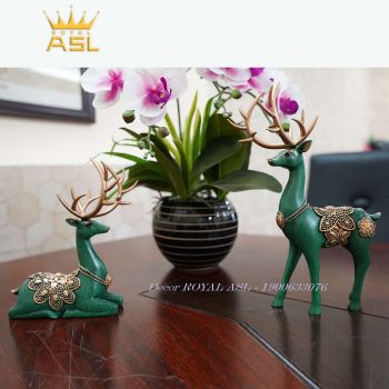 Decor Để Bàn Bộ Hươu Nai Hút Tài Lộc - Màu Xanh Lá Cây - HN071