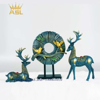 Bộ Hươu Nai Và Đĩa Đôi Chim Hút Tài Lộc - Màu Xanh Lục - HN073