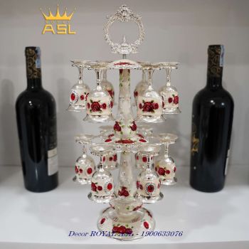 Bộ Ly Rượu Và Giá Móc Ly - Phong Cách Châu Âu - Màu Đỏ - LR03