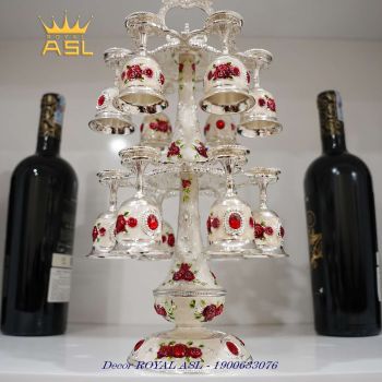 Bộ Ly Rượu Và Giá Móc Ly - Phong Cách Châu Âu - Màu Đỏ - LR03