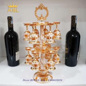 Bộ Ly Rượu Và Giá Móc Ly - Phong Cách Châu Âu - Màu Vàng - LR05