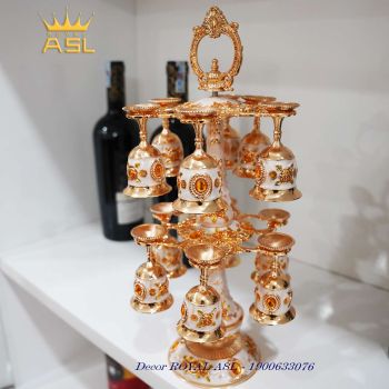 Bộ Ly Rượu Và Giá Móc Ly - Phong Cách Châu Âu - Màu Vàng - LR05