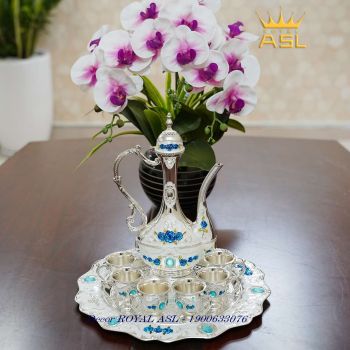 Set Bộ Ấm Trà Họa Tiết Hoa Hồng, Phong Cách Tân Cổ Điển -Bộ 8 món- Màu Trắng Bạc-PK0001