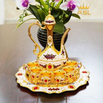 Set Ấm Trà Tân Cổ Điển Họa Tiết Hoa Hồng-Màu Vàng Nhủ -Bộ 8 món- PK0002