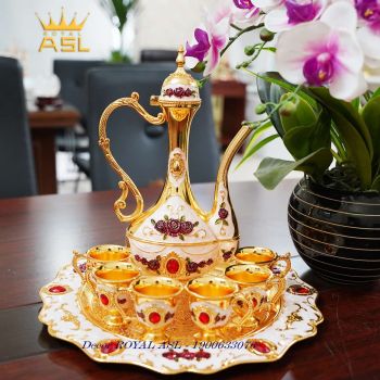 Set Ấm Trà Tân Cổ Điển Họa Tiết Hoa Hồng-Màu Vàng Nhủ -Bộ 8 món- PK0002