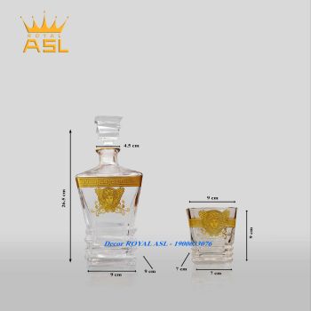 Bộ Bình Rượu Versace Whisky Pha Lê Kiểu Pháp-Họa Tiết Dát Nổi Vàng Hình Mặt Chiến Binh Versace  BRV 0109
