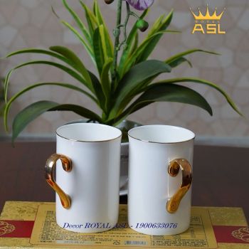 Bộ Cốc Sứ Nhà Tắm Cao Cấp-Trắng Viền Vàng - 350ML-6 món- PT01