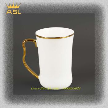 Set Cốc Sứ Nhà Tắm Cao Cấp 400ml-Trắng Viền Chỉ Vàng -4 món - PT06