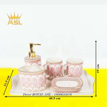 SET Cốc Sứ Nhà Tắm Cao Cấp Họa Tiết Gothic -Oval Hồng - 380 ml - 6 món - PT10