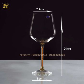 Bộ 6 Ly Rượu Vang Tiệp Chính Hãng Bohemia Crystalex-Chân Ly Dát Vàng 24K-V:640ml -Cao 24cm–RV0100