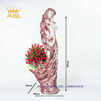 Tượng Decor Mỹ Nhân đứng duyên dáng - Váy xòe 1 bên, Vai bướm - Màu Ánh Hồng - TCG0003