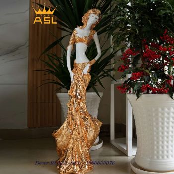 Tượng Mỹ Nhân đứng yểu điệu thụcNữ-Váy xòe 2 bên- Màu Vàng Cam-TCG0009