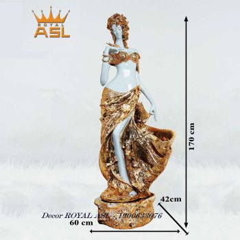 Tượng Mỹ Nhân Đứng Nghiêng Yểu Điệu-Váy Xòe Đuôi 1 Bên, Tay Bướm-Phong Cách Châu Âu -Vàng-TCG01