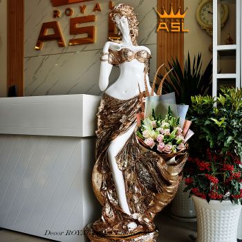 Tượng Mỹ Nhân Đứng Nghiêng Yểu Điệu-Váy Xòe Đuôi 1 Bên, Tay Bướm-Phong Cách Châu Âu -Vàng-TCG01