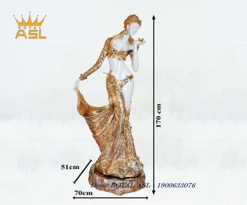 Tượng Mỹ Nhân Đứng Nghiêng Yểu Điệu-Váy Xòe Đuôi, Dài Tay-Phong Cách Châu Âu-Vàng Ánh-TCG06