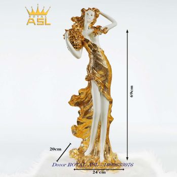 Tượng Mỹ Nhân Mạ Vàng Đỡ Bình Hoa Quyến Rũ Trang Trí Phòng Khách, Quầy Spa- Màu Vàng Ánh - TCG07