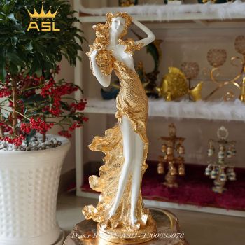 Tượng Mỹ Nhân Mạ Vàng Đỡ Bình Hoa Quyến Rũ Trang Trí Phòng Khách, Quầy Spa- Màu Vàng Ánh - TCG07