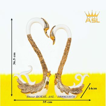 Décor Đôi Thiên Nga Uyên Ương Sứ Phong Cách Thời Thượng - Trắng Họa Tiết Vàng - TN089