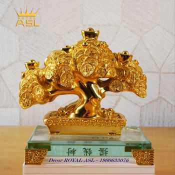 DECOR ĐỀ BÀN CÂY KIM TIỀN MAY MẮN TÀI LỘC MẠ VÀNG – TT002